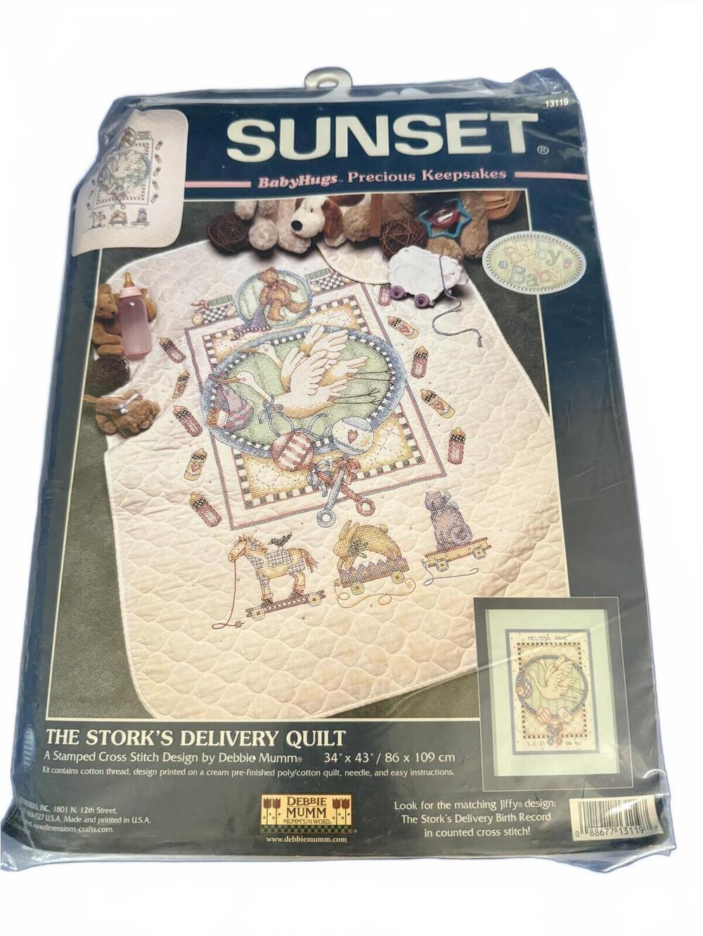 Vintage Cross Stitch Kit Debbie Mumm The Stork's Delivery Quilt Baby Craft